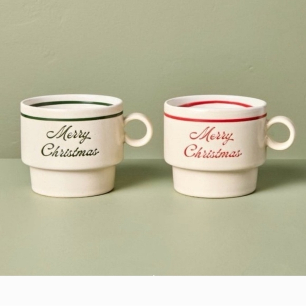 Hearth & Hand Merry Christmas Mugs - Cream, Red, Green